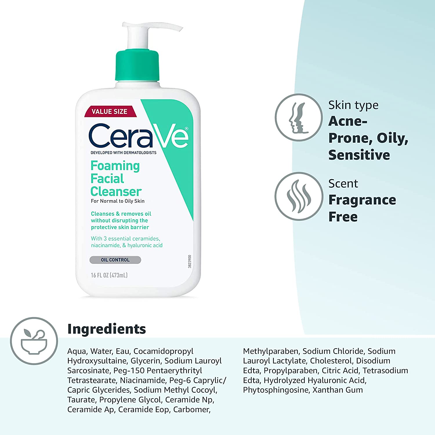 CeraVe Foaming Facial Cleanser _ Daily Face Wash for Oily Skin with Hyaluronic Acid, Ceramides, and Niacinamide_ Fragrance Free Paraben Free _ 16 Fluid Ounce-12